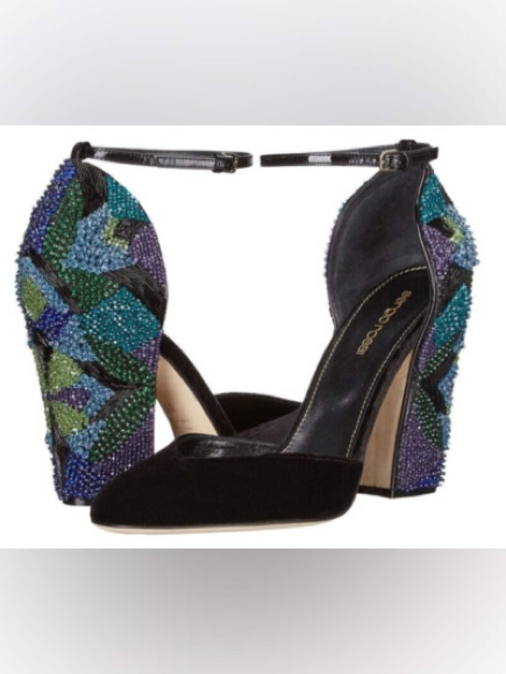 Sergio Rossi chantal sequin beaded embellishments d’orsay ankle strap pumps 39.5